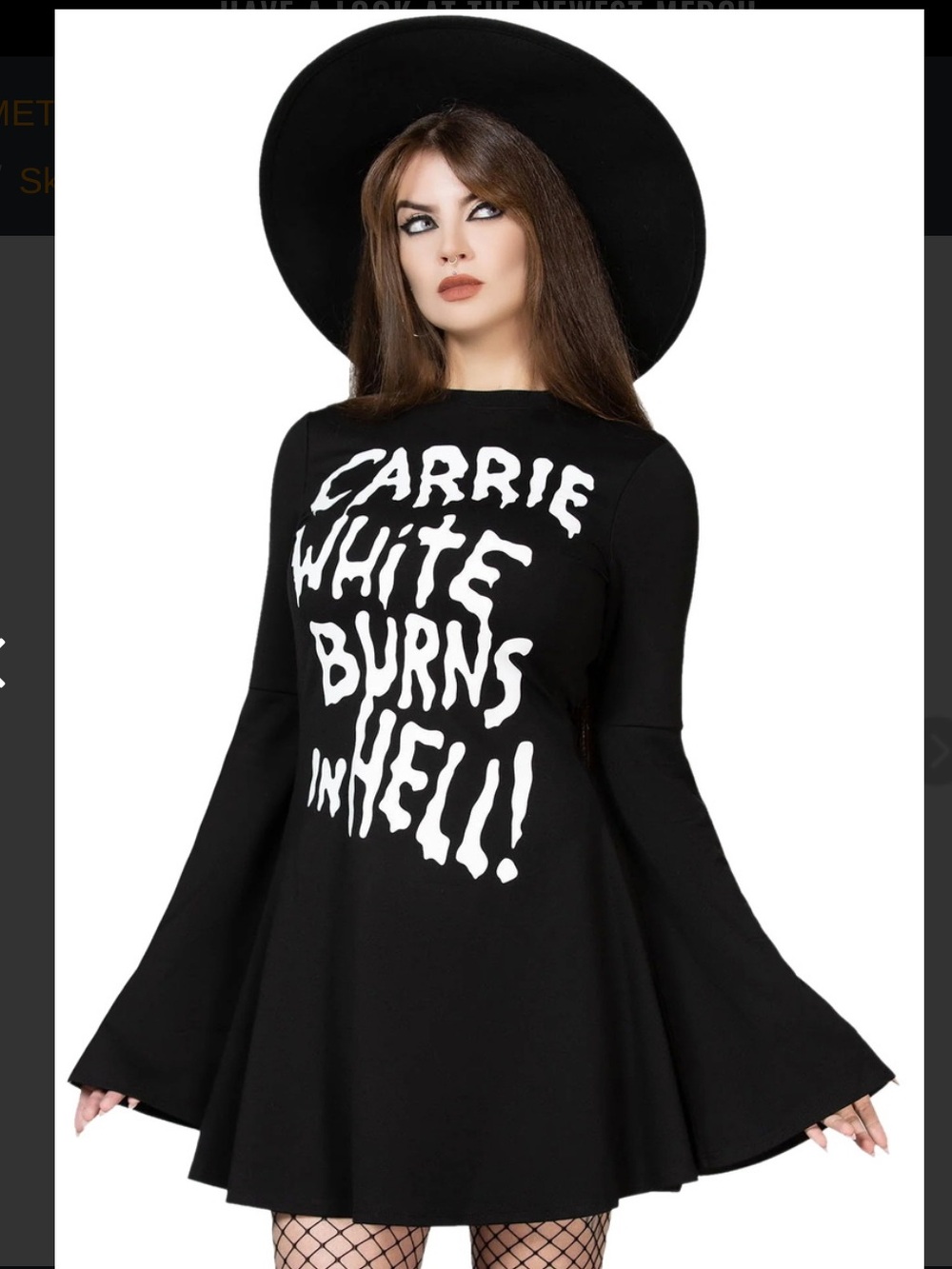 Killstar Carrie Black Dress with Flared Sleeves Small